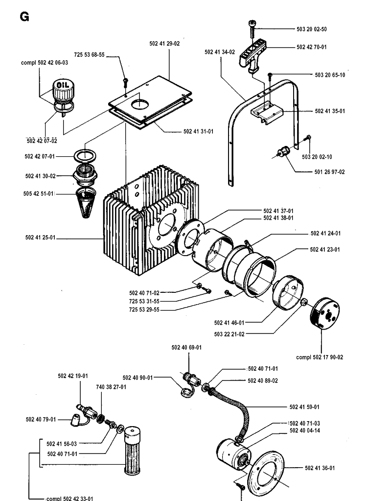 Oil Tank Diagram and Parts List for 250PS 19940600001-19960500000 Husqvarna Pole Saw