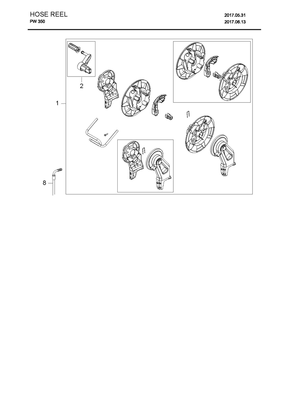 Hose Reel Diagram and Parts List for PW3502018-2023  Husqvarna Pressure Washer