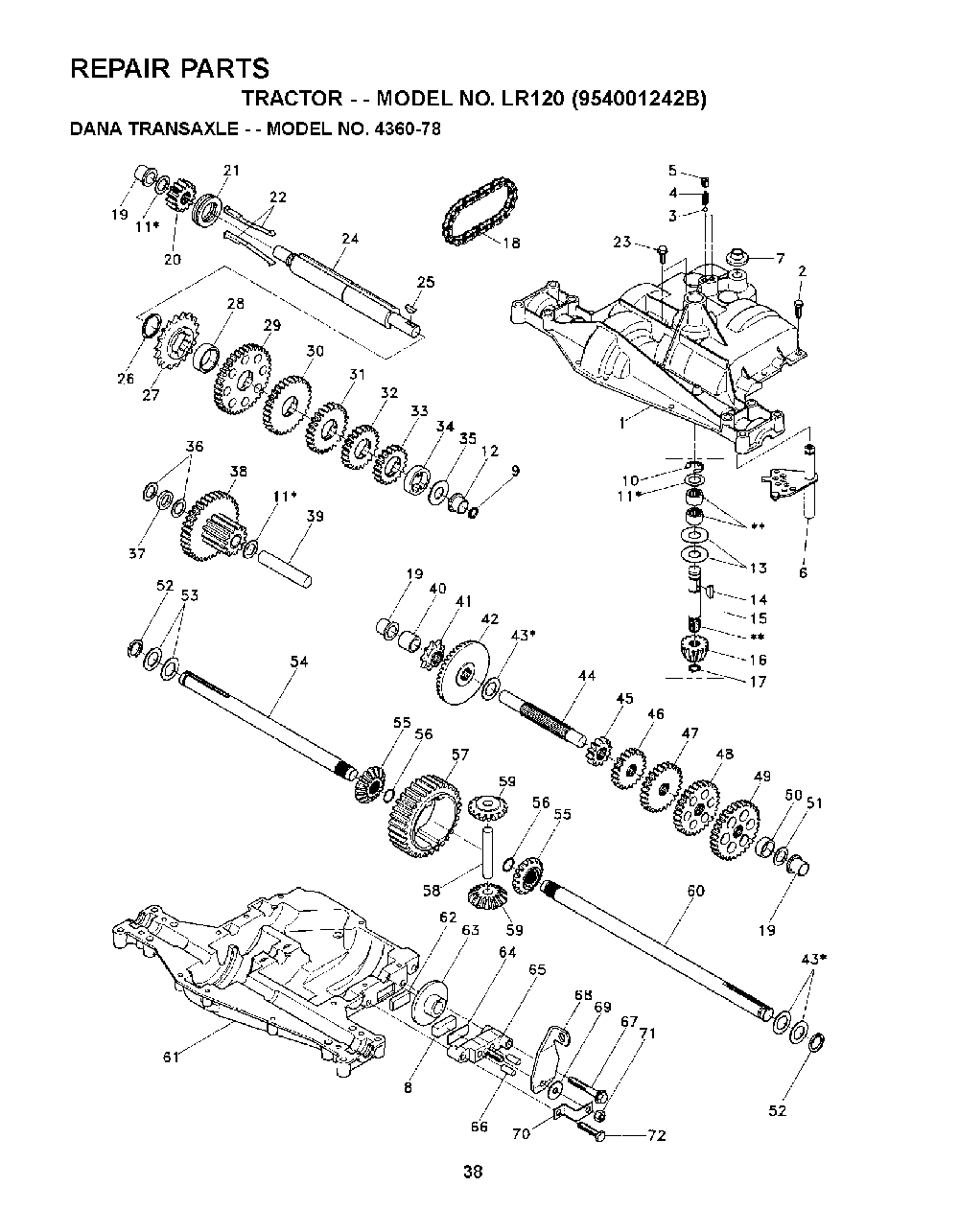 Transmission Diagram and Parts List for LR120 (954001242B)(1995-02) Husqvarna Lawn Tractor
