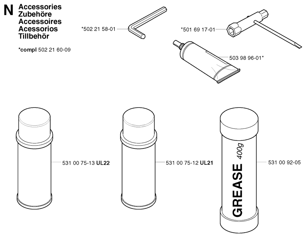 Accessories Diagram and Parts List for 325HD60X 20022200001 - 20062300000 Husqvarna Hedge Trimmer