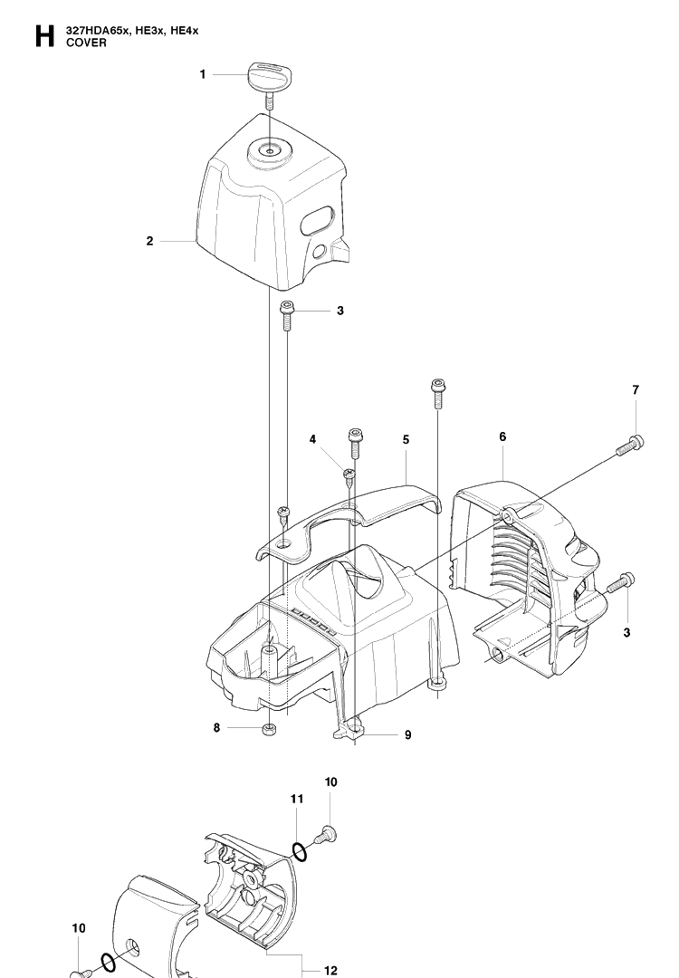 Cylinder Cover Diagram and Parts List for 327HE4 X-SERIES Husqvarna Hedge Trimmer