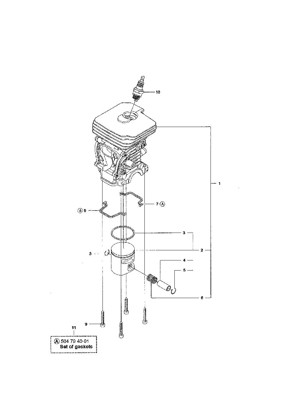 Cylinder piston Diagram and Parts List for 965167936  Husqvarna Chainsaw