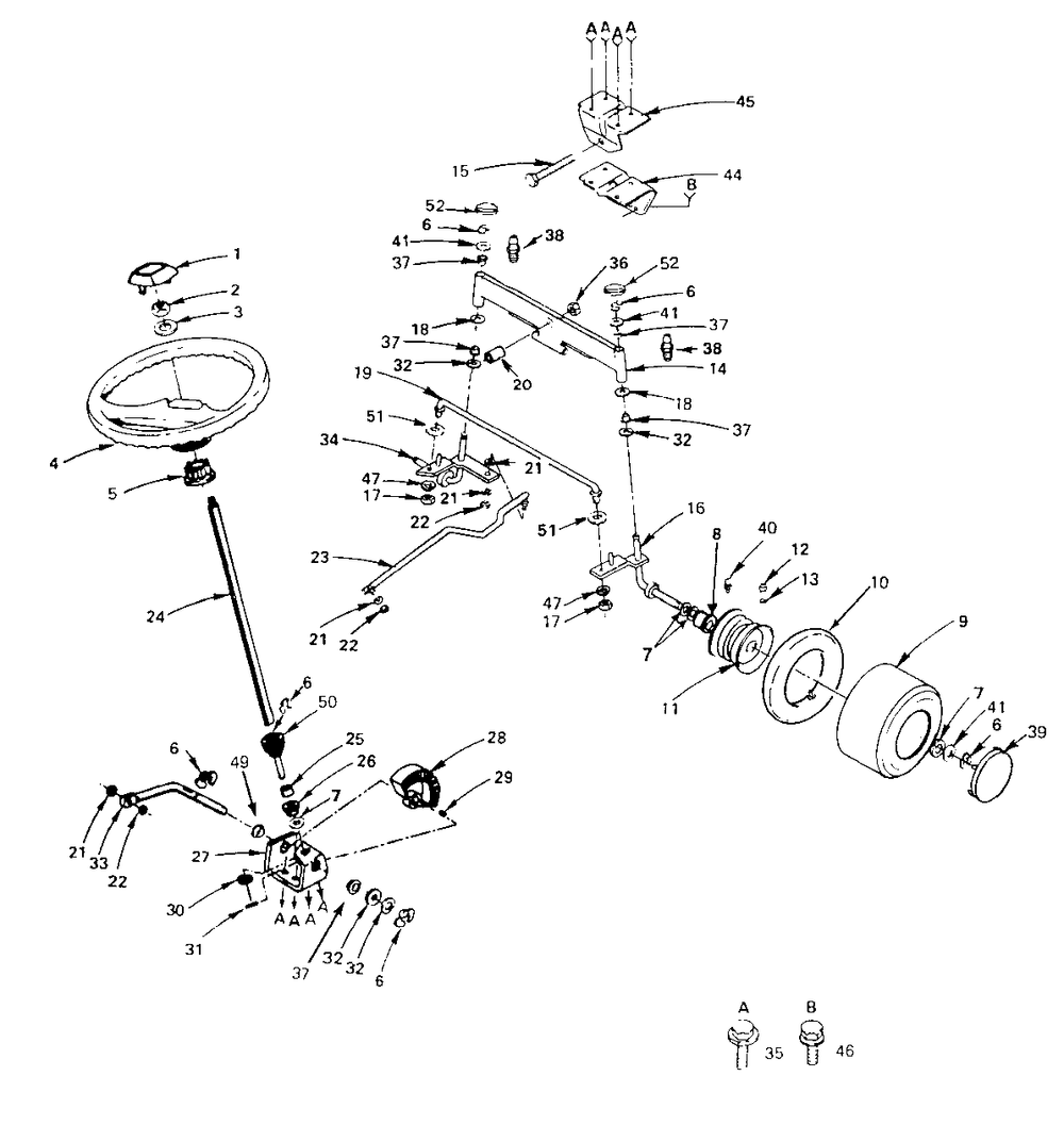 Steering, Front Axle And Wheels Diagram and Parts List for YT125 (954000041)(1990-01) Husqvarna Lawn Tractor