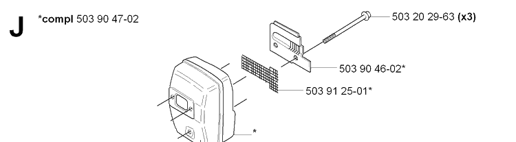 Muffler Diagram and Parts List for 232L 20070100001-Current Husqvarna Edger