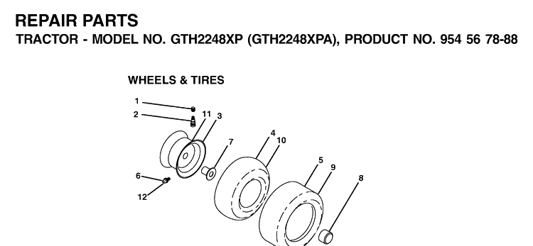 Wheels And Tires Diagram and Parts List for GTH2248XP-GTH2248XPA 2002-01 Husqvarna Lawn Tractor