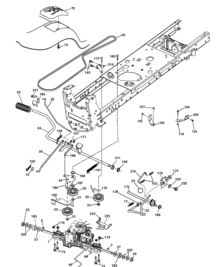 Drive Diagram and Parts List for YTH2246-223905 2017-12 Husqvarna Lawn Tractor
