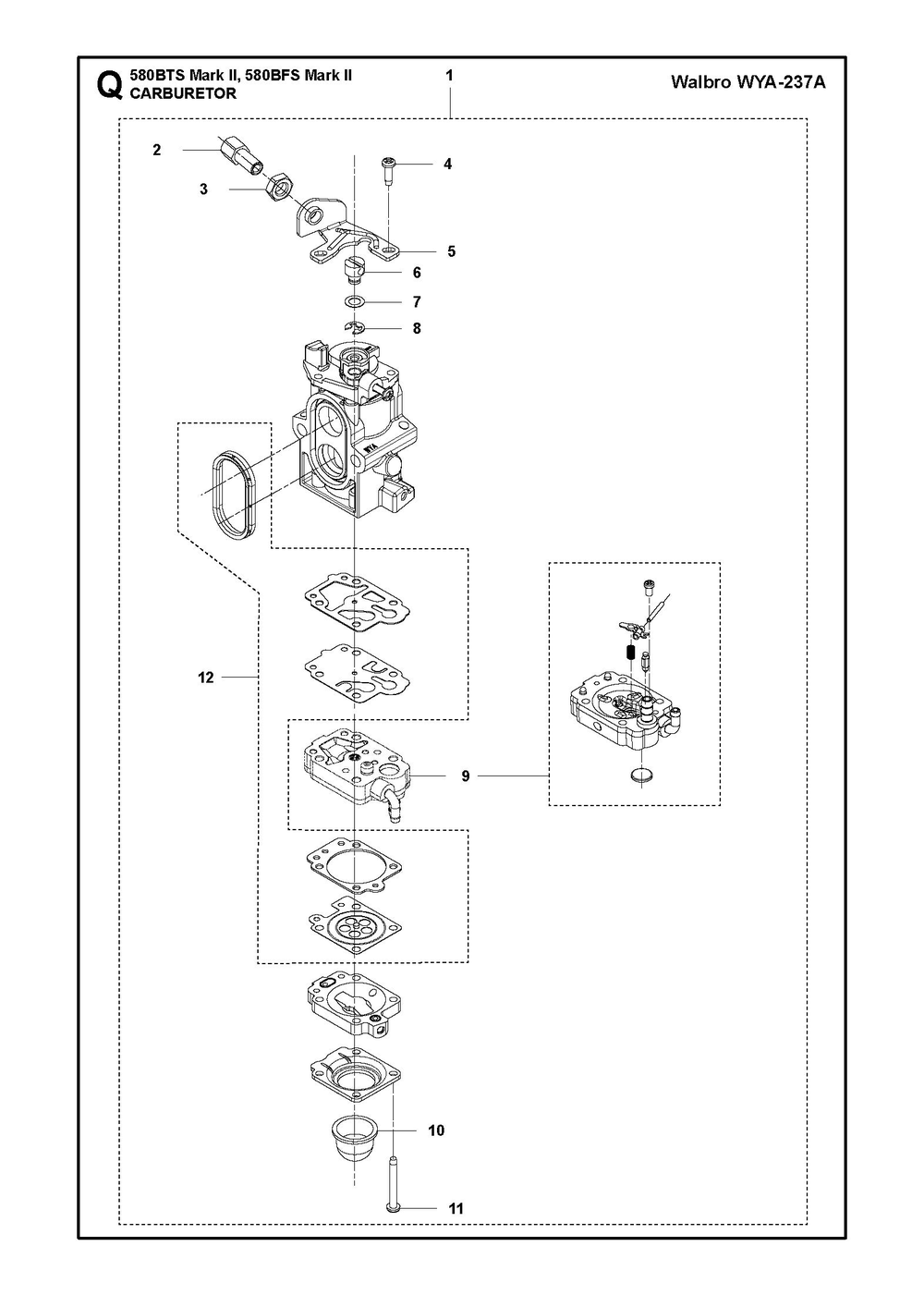 Carburetor Diagram and Parts List for 580BTSMARKII  Husqvarna Leaf Blower / Vacuum