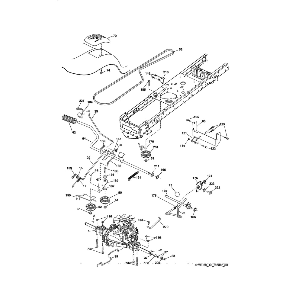 Drive Diagram and Parts List for YTH18542-960430172  Husqvarna Lawn Tractor