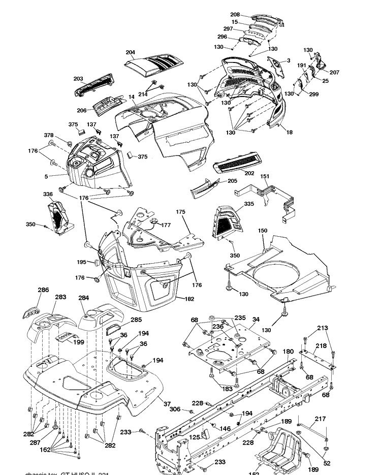 Chassis / Frame Diagram and Parts List for YTH22K48 (96043025300)(2017-10) Husqvarna Lawn Tractor