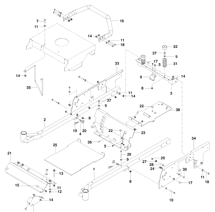Frame Diagram and Parts List for RZ4219BF (966582201)(2010-03) Husqvarna Lawn Mower