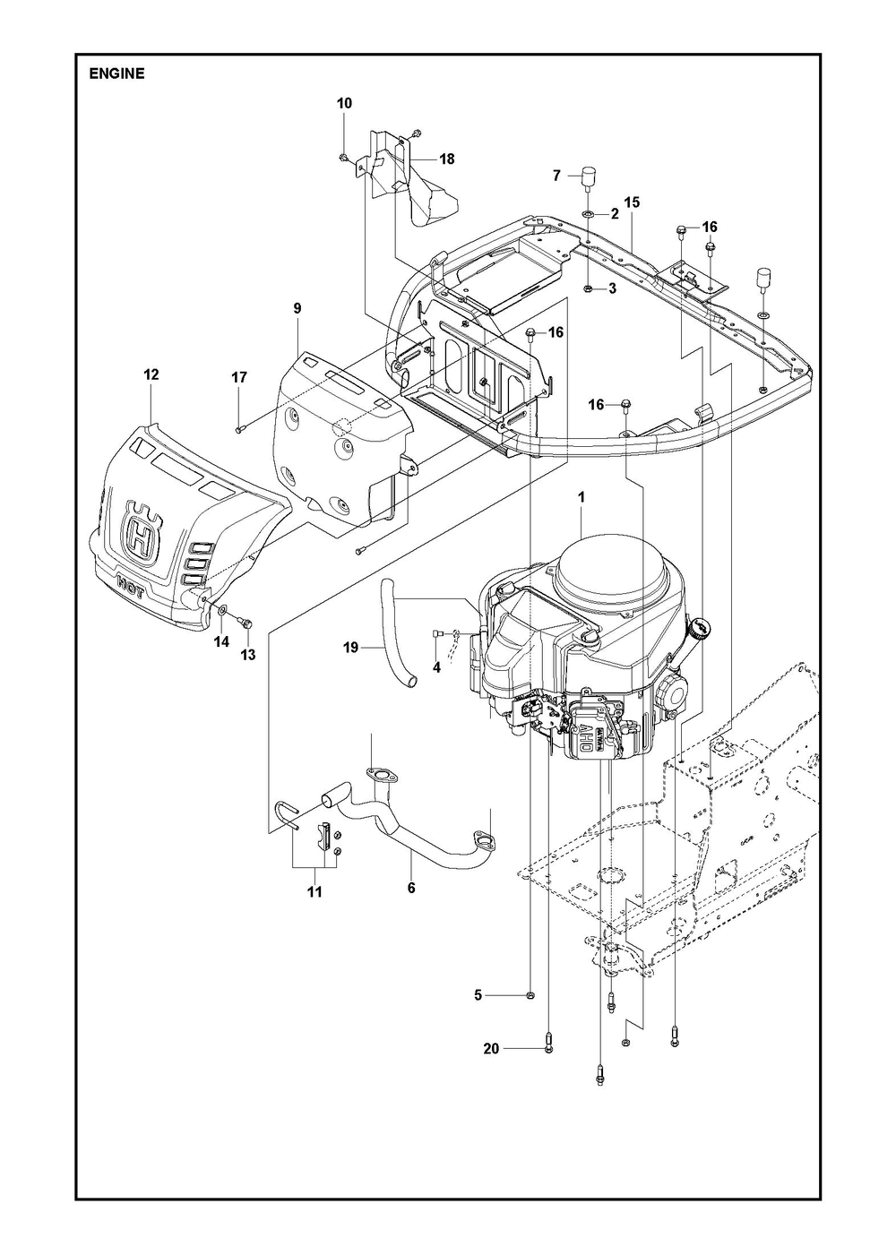 Engine Diagram and Parts List for R316TSXAWD2019-2021  Husqvarna Lawn Tractor