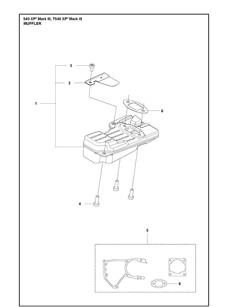 Muffler Diagram and Parts List for 540XP Mark III Husqvarna Chainsaw