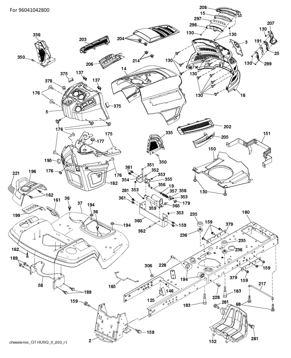 Chassis / Frame Diagram and Parts List for TS354-2022  Husqvarna Lawn Tractor