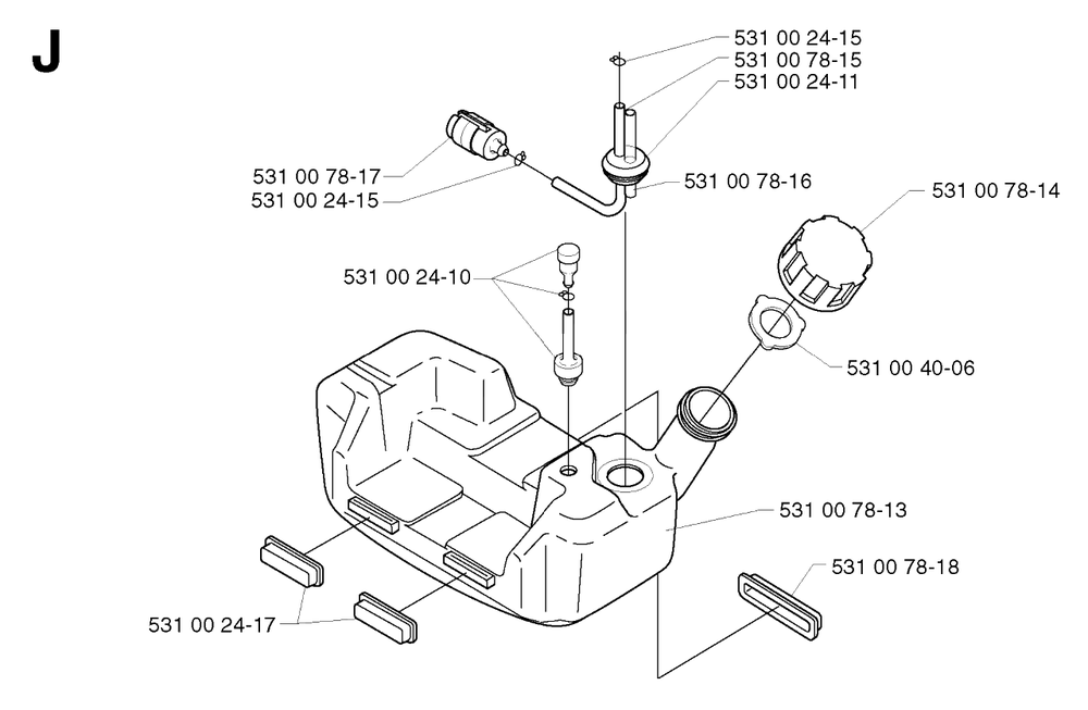 Fuel Tank Diagram and Parts List for 142R 20001900001 & Above Husqvarna Trimmer