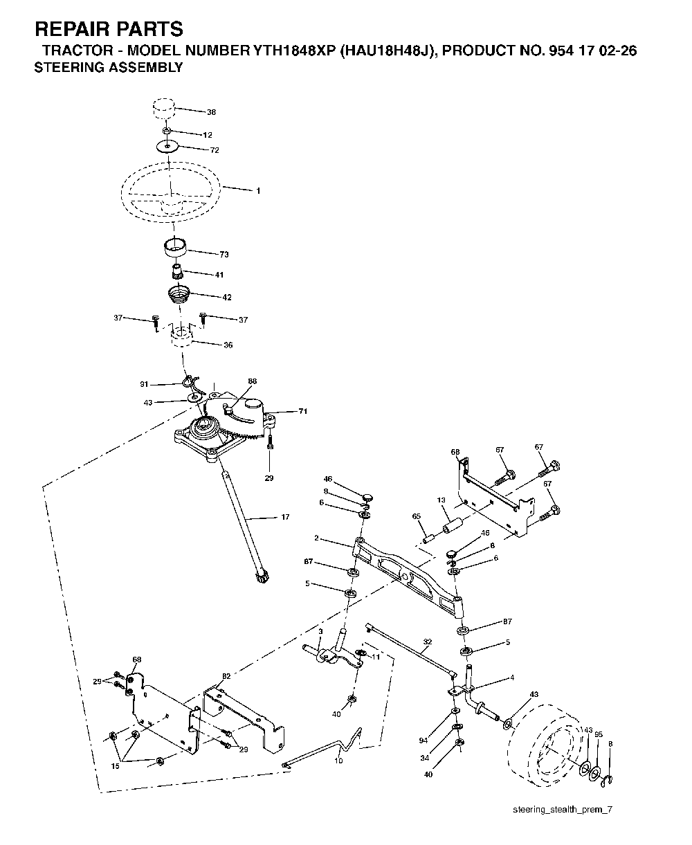 Steering Diagram and Parts List for YTH1848XP (HAU18H48J, 954170226)(2004-09) Husqvarna Lawn Tractor