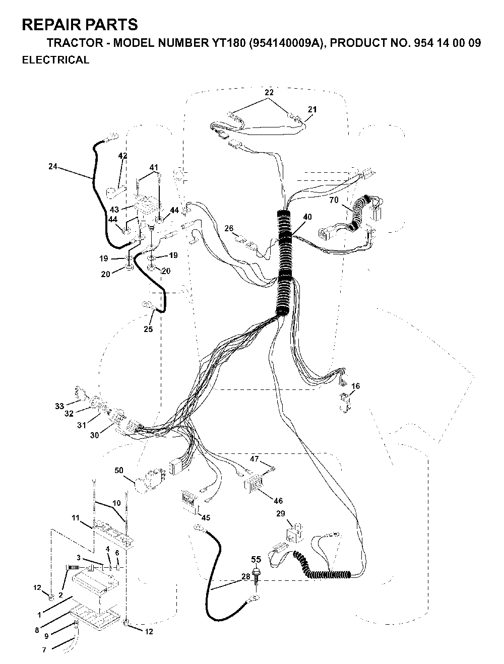 Electrical Diagram and Parts List for YT180 (954140009A)(1997-01) Husqvarna Lawn Tractor