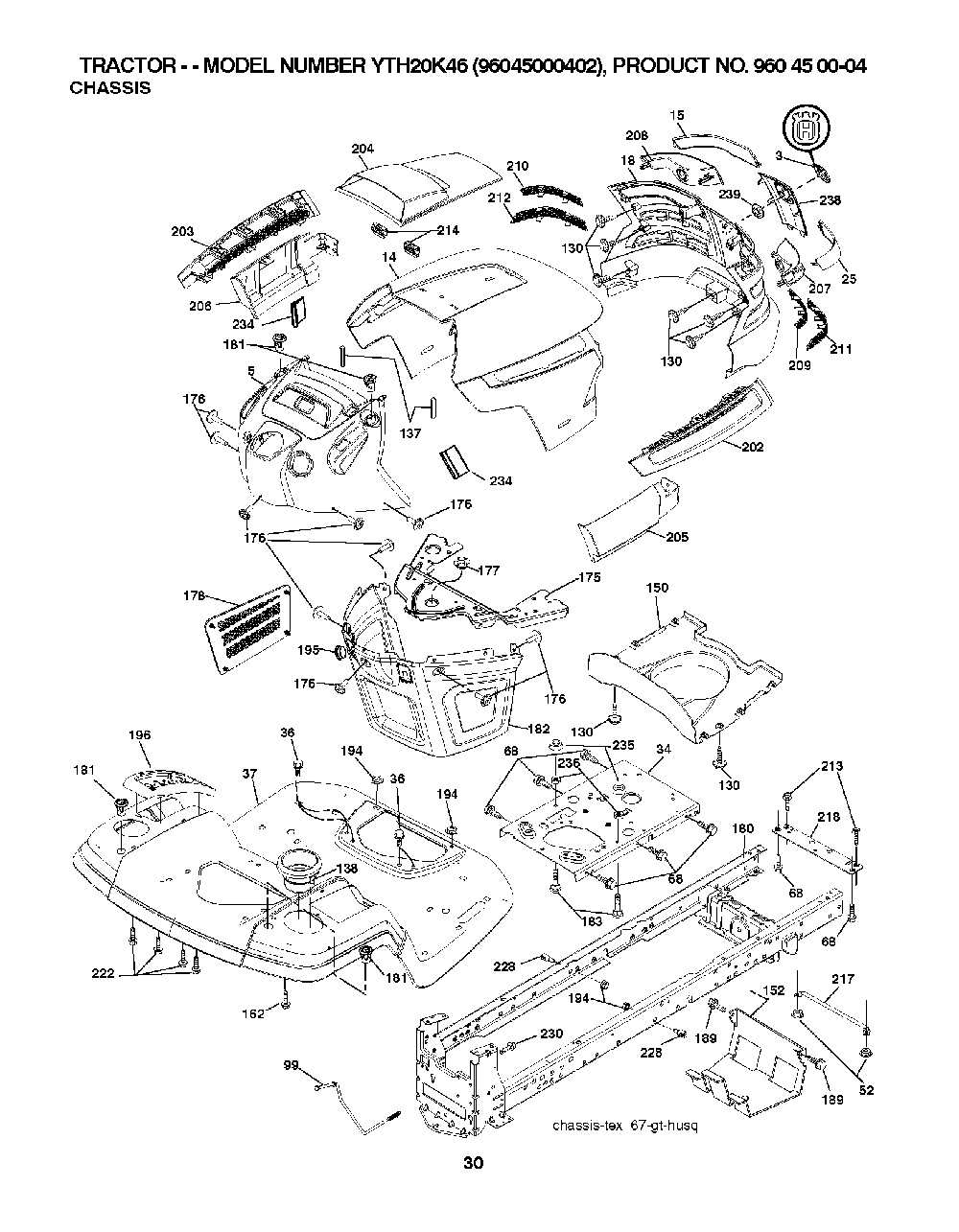 Chassis / Frame Diagram and Parts List for YTH20K4696045000402 2007-07 Husqvarna Lawn Tractor