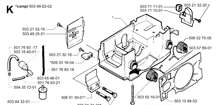 Crankcase Diagram and Parts List for 40 20013500001-Current Husqvarna Chainsaw