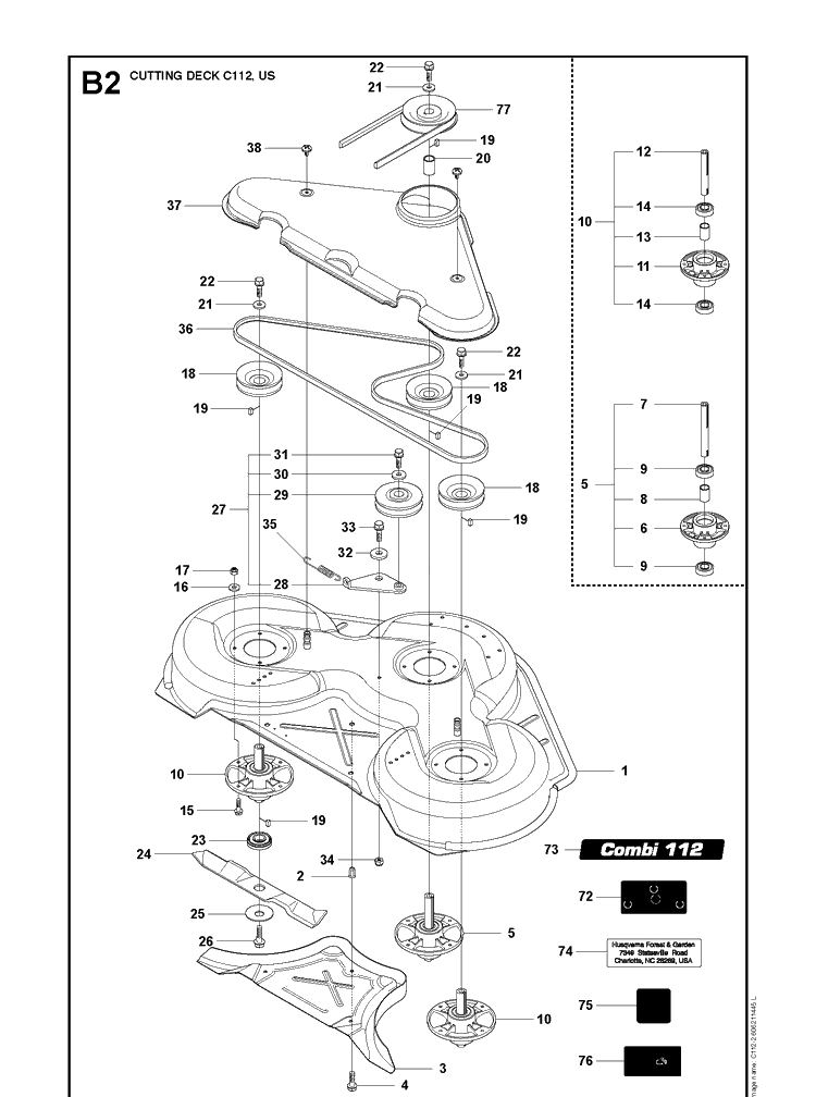 44 Inch/112cm Cutting Deck Diagram and Parts List for R220T (966785701)(2012-03) Husqvarna Lawn Mower