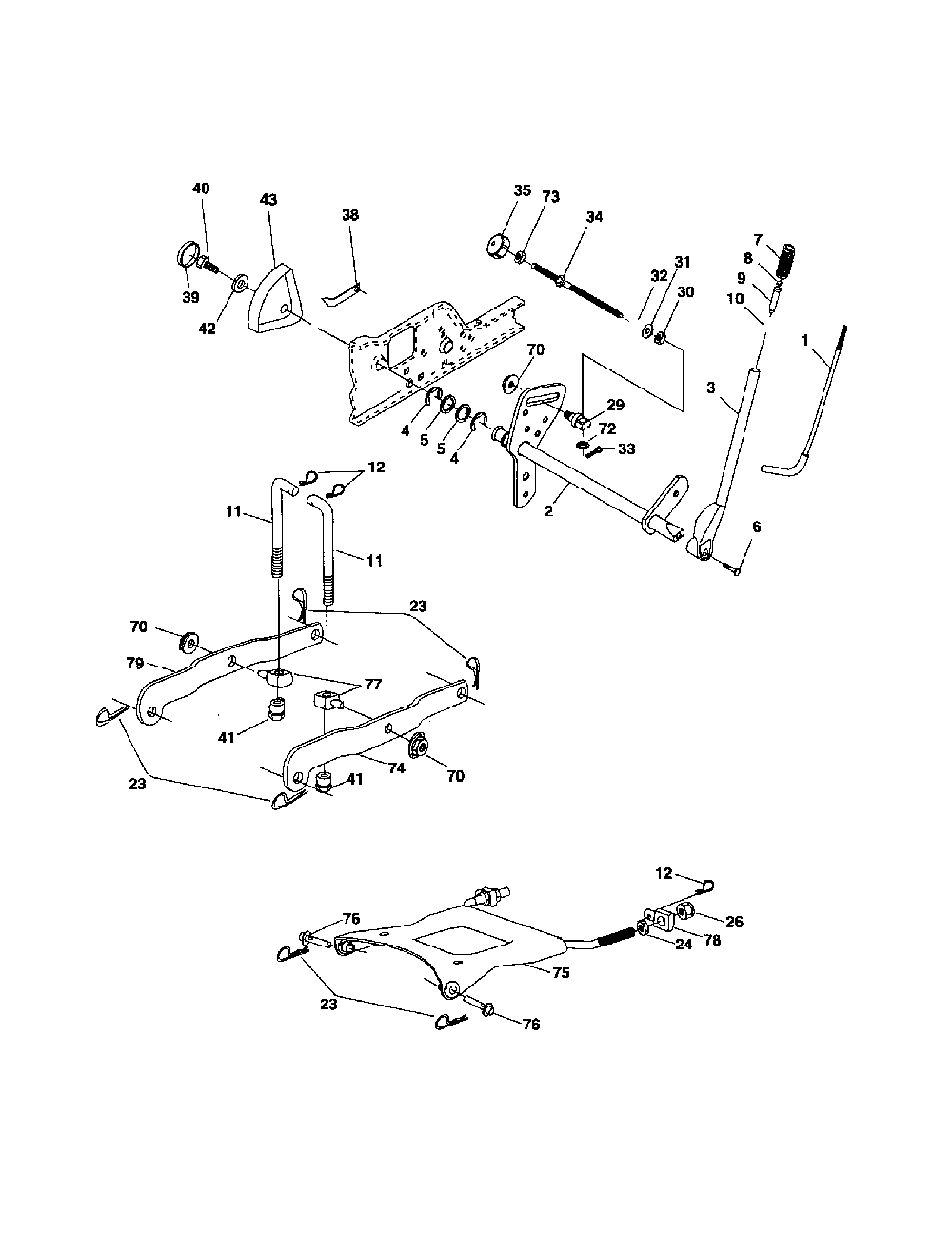 Lift assembly Diagram and Parts List for 917279100  Husqvarna Lawn Tractor