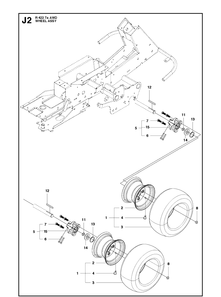 Wheels And Tires Diagram and Parts List for R422TS AWD Husqvarna Lawn Mower