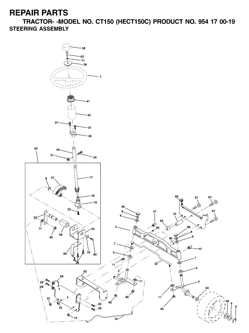 Steering Diagram and Parts List for CT150 (954170019-C)(2001-01) Husqvarna Lawn Tractor
