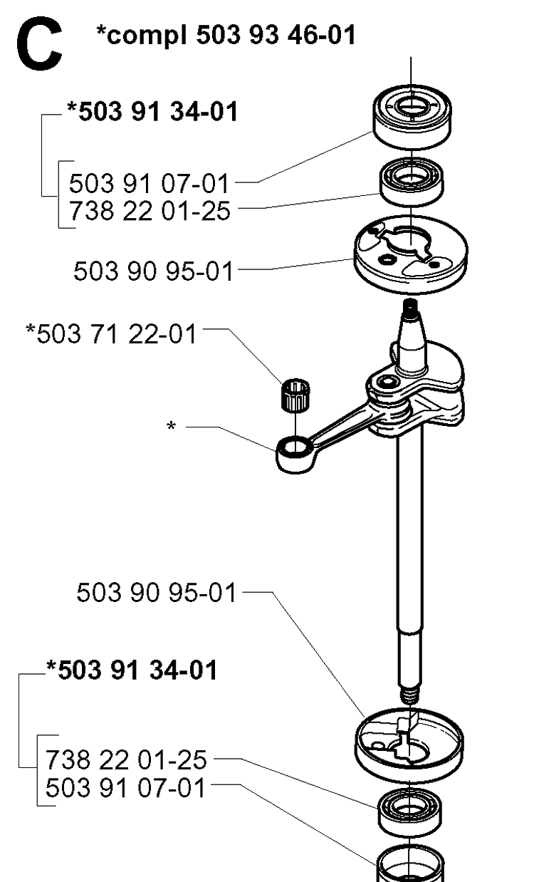 Crankshaft Diagram and Parts List for 225HBV 20000100001-Current Husqvarna Leaf Blower / Vacuum