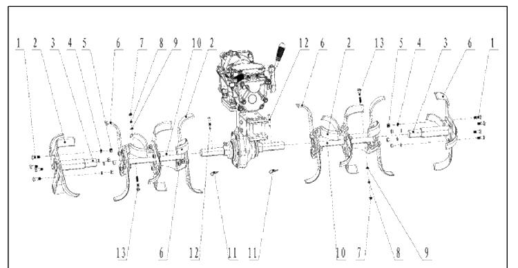 Tine Assembly Diagram and Parts List for TF545P (967639302)(2100-02) Husqvarna Cultivator