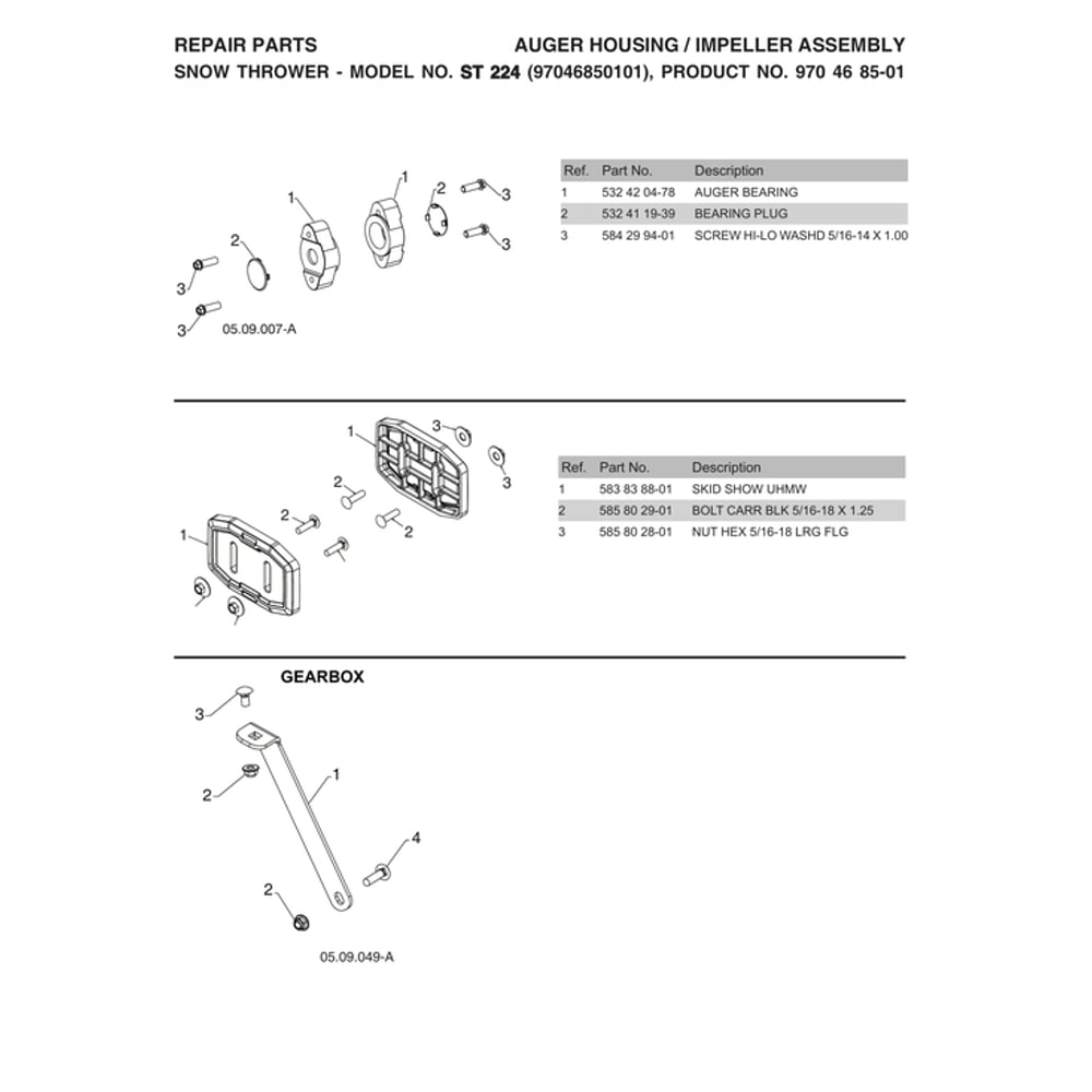 Gearbox Diagram and Parts List for 970528602  Husqvarna Snow Blower