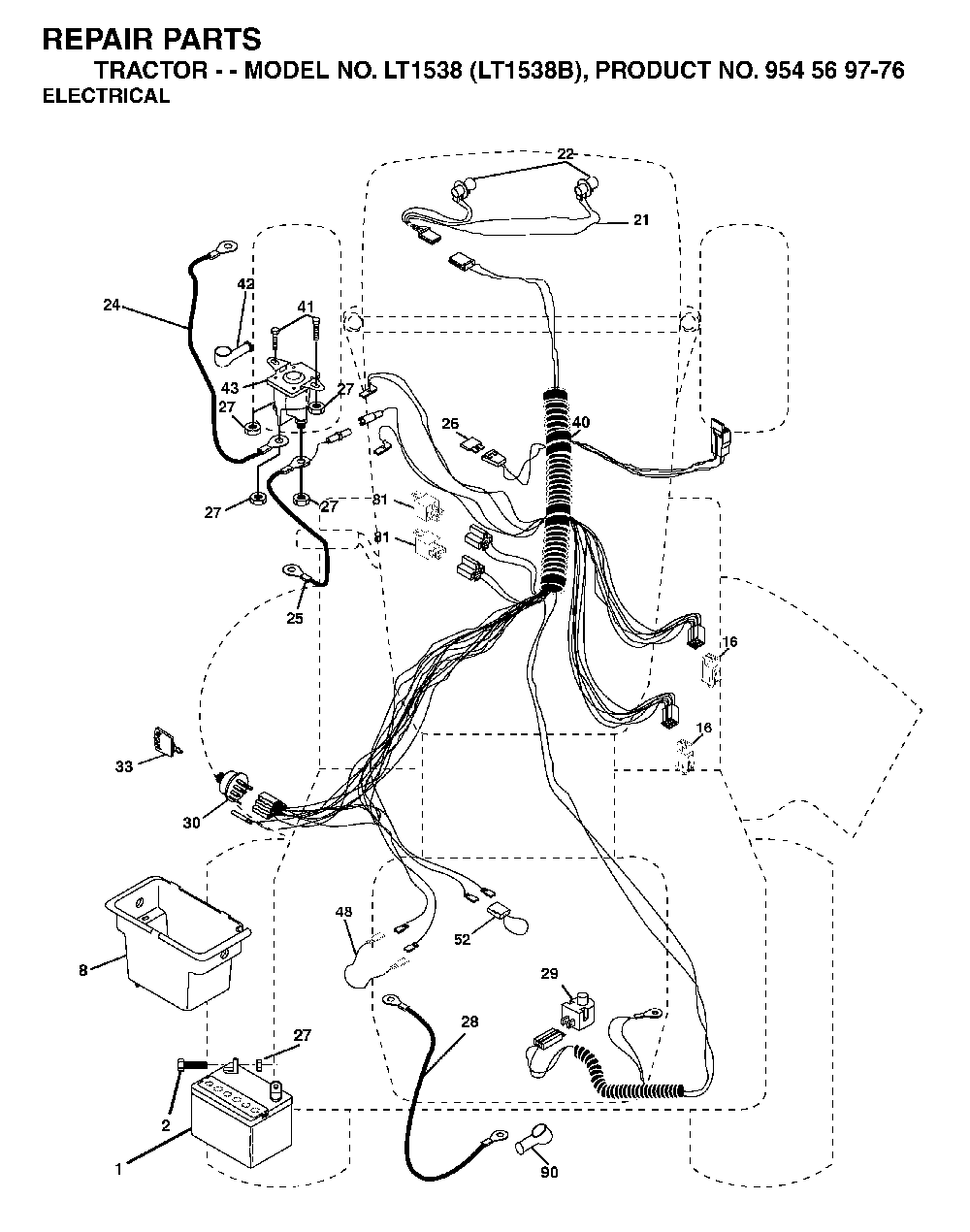 Electrical Diagram and Parts List for LT1538 (LT1538B, 954569776)(2002-11) Husqvarna Lawn Tractor