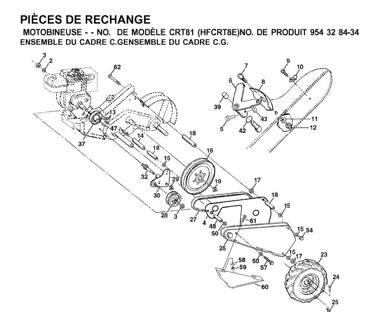 Mainframe, Left Side Diagram and Parts List for CRT81 (HFCRT8E)(2001-01) Husqvarna Cultivator