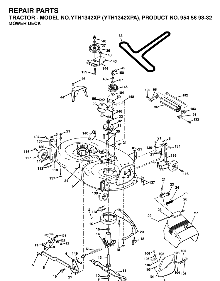 Mower Deck / Cutting Deck Diagram and Parts List for YTH1342XP-YTH1342XPA 2003-03 Husqvarna Lawn Tractor