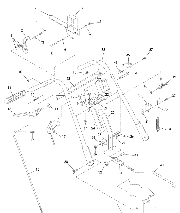 Handle And Controls Diagram and Parts List for WG3213P (968999114)(2008-06) Husqvarna Lawn Mower