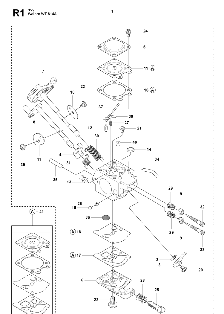 Carburetor Details Diagram and Parts List for 355FX 20082700001-20192999999 Husqvarna Brush Cutter