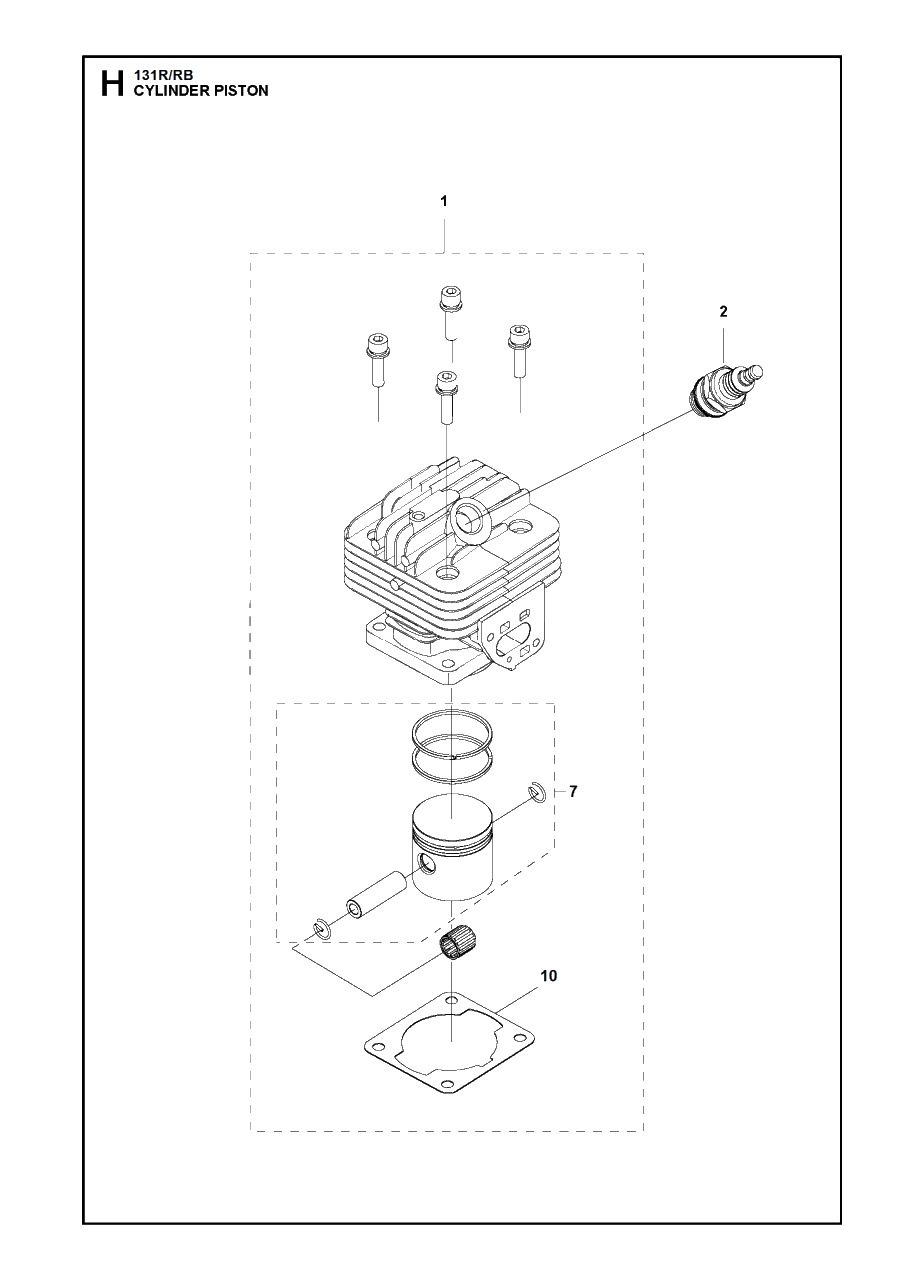 Cylinder Piston Diagram and Parts List for 131RB 20181300001 & Above Husqvarna Brush Cutter