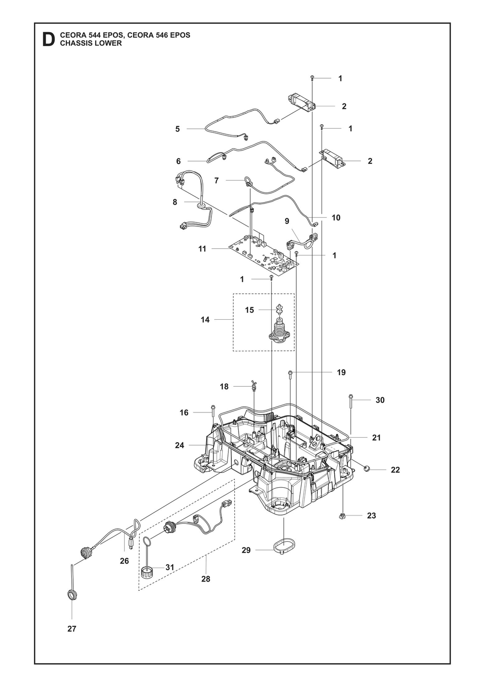 Chassis Lower Diagram and Parts List for CEORA544EPOS  Husqvarna Lawn Mower
