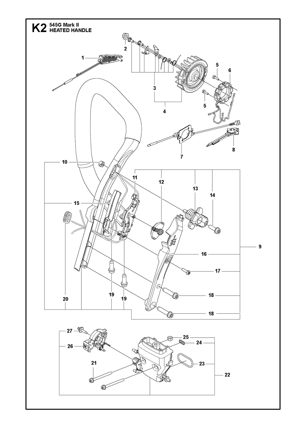 Heated Handle Diagram and Parts List for 545GMARKII  Husqvarna Chainsaw
