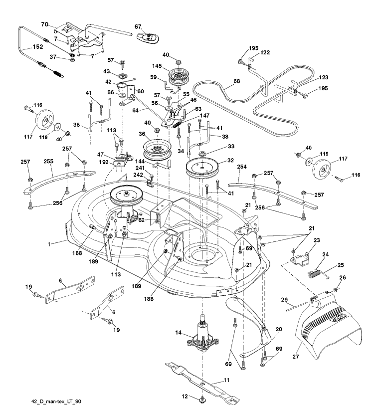 Mower Deck / Cutting Deck Diagram and Parts List for TS142XK (96043032700)(2021-01) Husqvarna Lawn Tractor