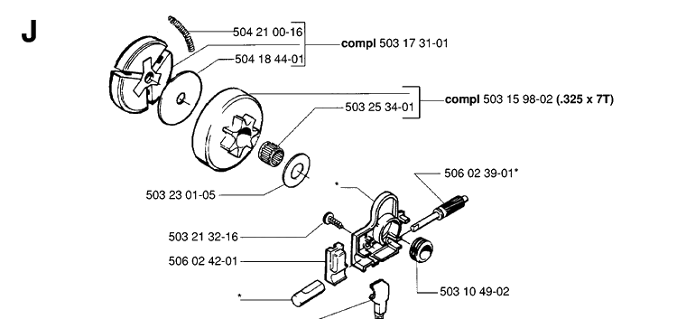 Clutch And Oil Pump 2 Diagram and Parts List for 49 19981800001-20013499999 Husqvarna Chainsaw