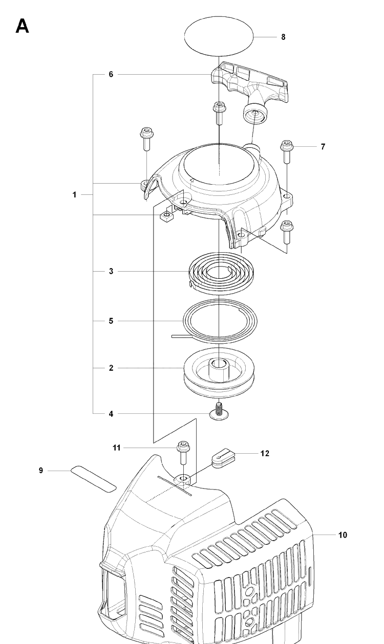 Starter Diagram and Parts List for 226HS99S 20080500001-20130500000 Husqvarna Hedge Trimmer