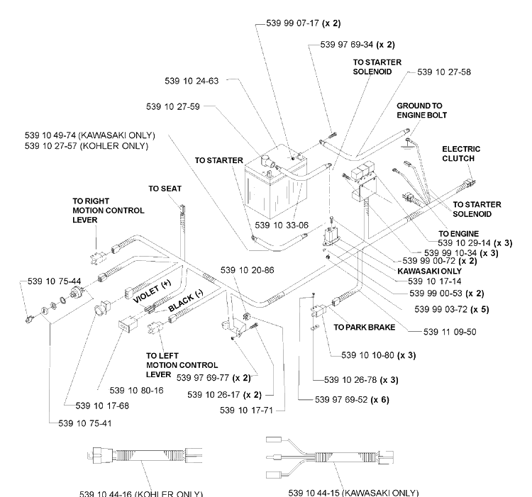 Wiring Assembly Diagram and Parts List for IZ4217 (968999254)(2005-03) Husqvarna Lawn Mower