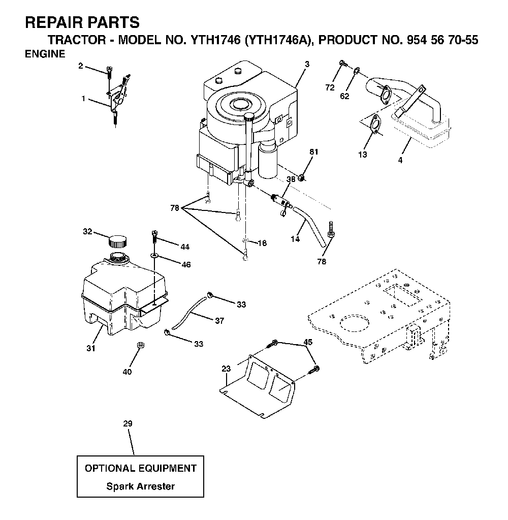 Engine Diagram and Parts List for YTH1746A (954567055)(2000-11) Husqvarna Lawn Tractor