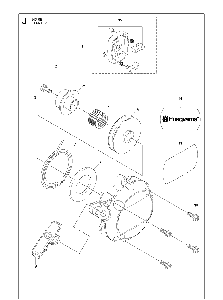 Starter Diagram and Parts List for 543RB  Husqvarna Brush Cutter