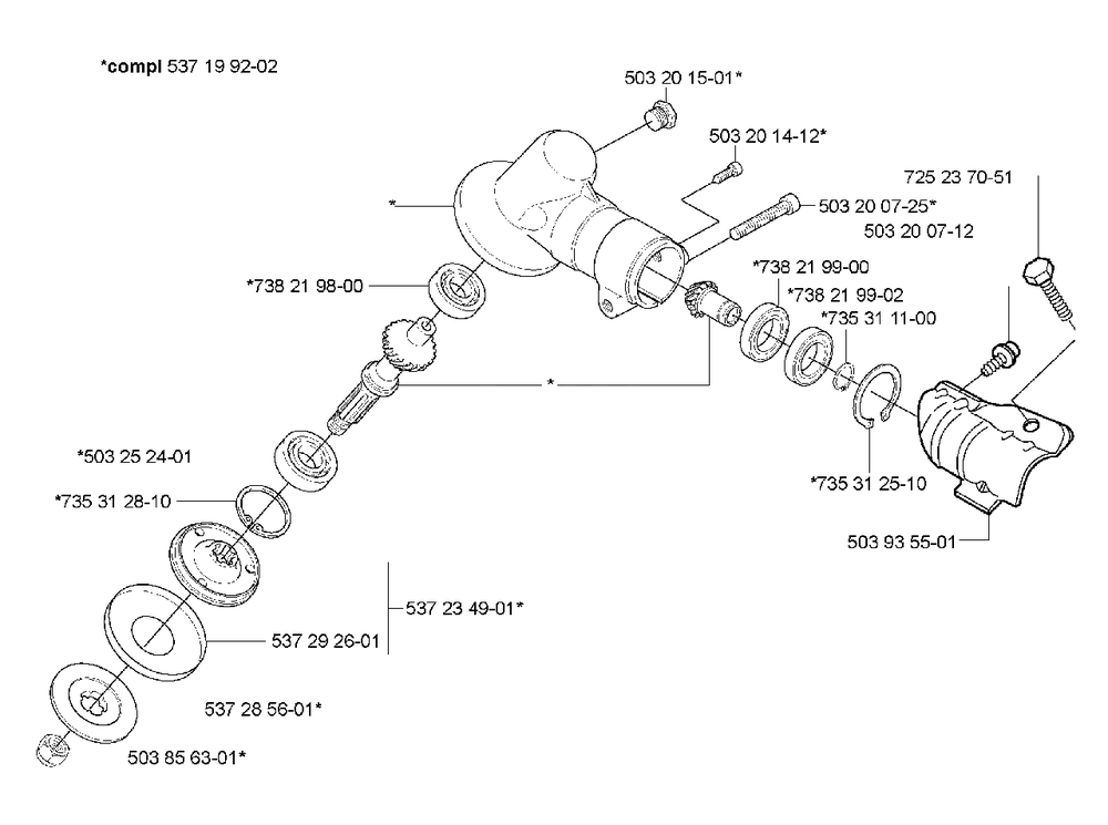 Gear Head Diagram and Parts List for 323L 2005-03 Husqvarna Trimmer