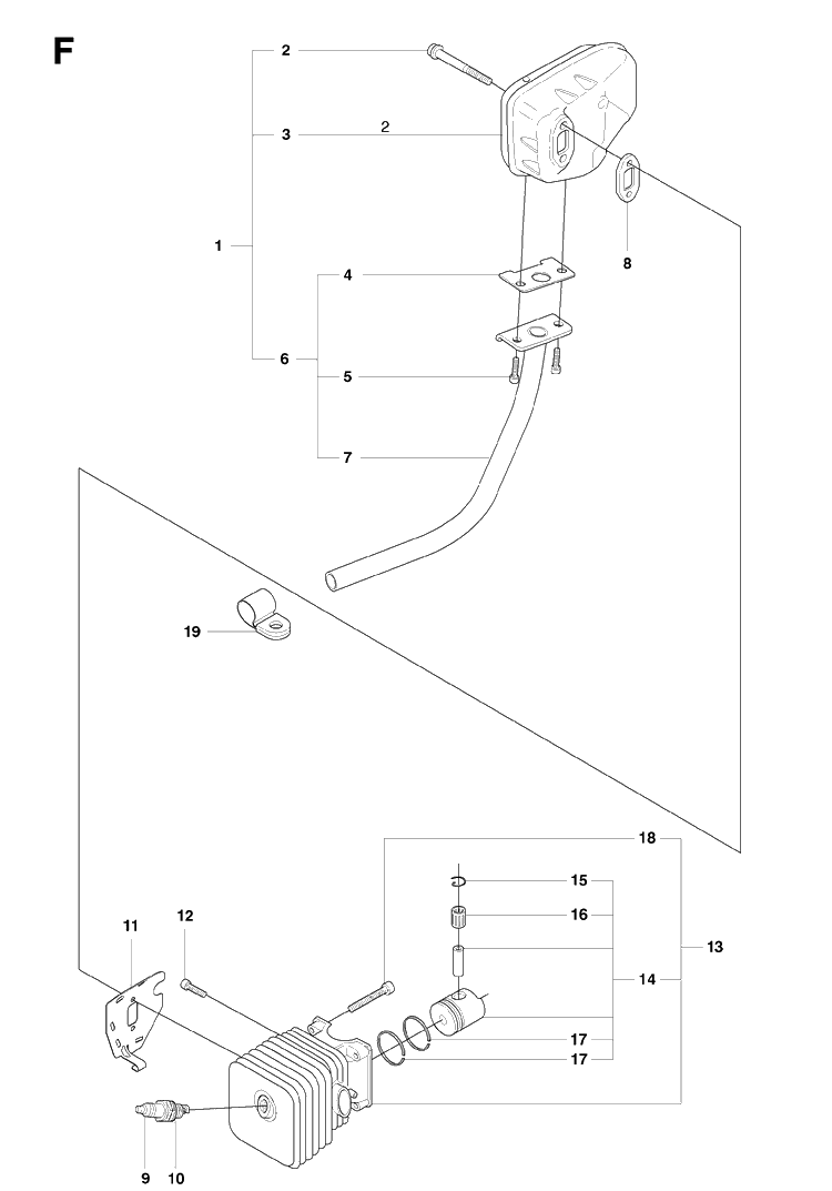 Cylinder Piston Diagram and Parts List for 323HD60 20081400001-20090400000 Husqvarna Hedge Trimmer