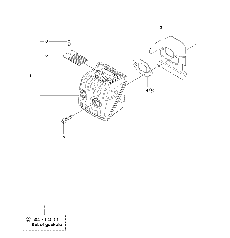 Muffler Diagram and Parts List for 435 20102300001-20111800000 Husqvarna Chainsaw