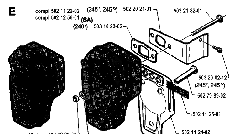Muffler Diagram and Parts List for 245RX 19941400001-19962200000 Husqvarna Brush Cutter