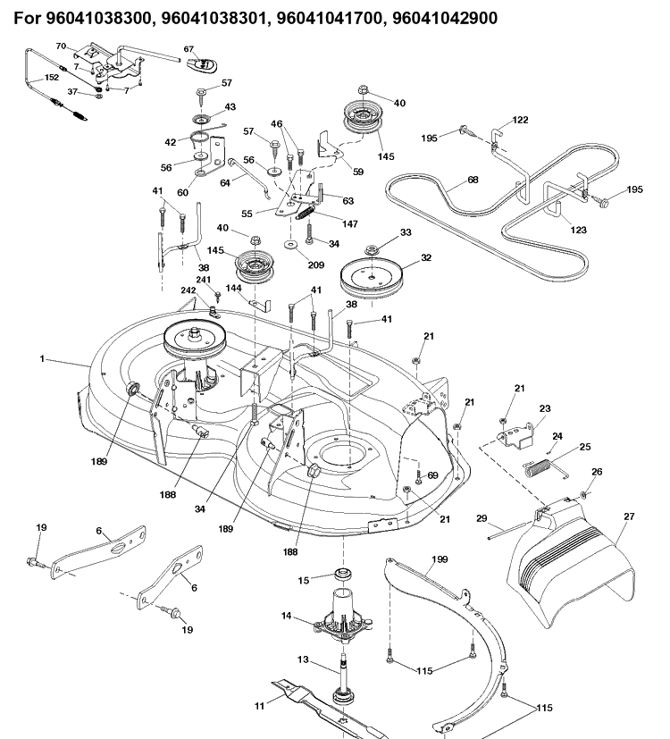Mower Deck / Cutting Deck Diagram and Parts List for TS138 (96041042900)(2019-04) Husqvarna Lawn Tractor