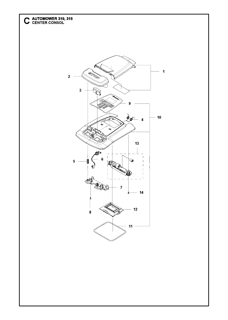 Center Consol Diagram and Parts List for 315 2016-02 Husqvarna Lawn Mower
