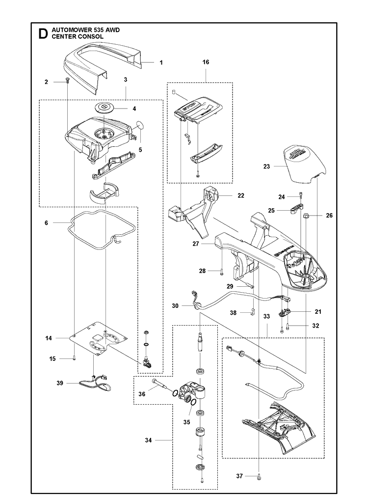 Center Consol Diagram and Parts List for 535AWD 2019 Husqvarna Lawn Mower